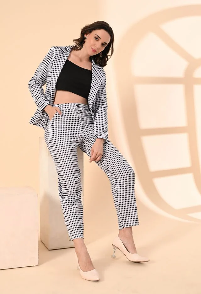 Women’s 3-Piece Cotton Blend Suit Set – Formal Blazer, High-Waist Pants & Camisole Top | Elegant Office Wear & Business Attire for Work, Meetings, and Events-Black and White Women’s 3-Piece Cotton Blend Suit Set – Formal Blazer, High-Waist image 6