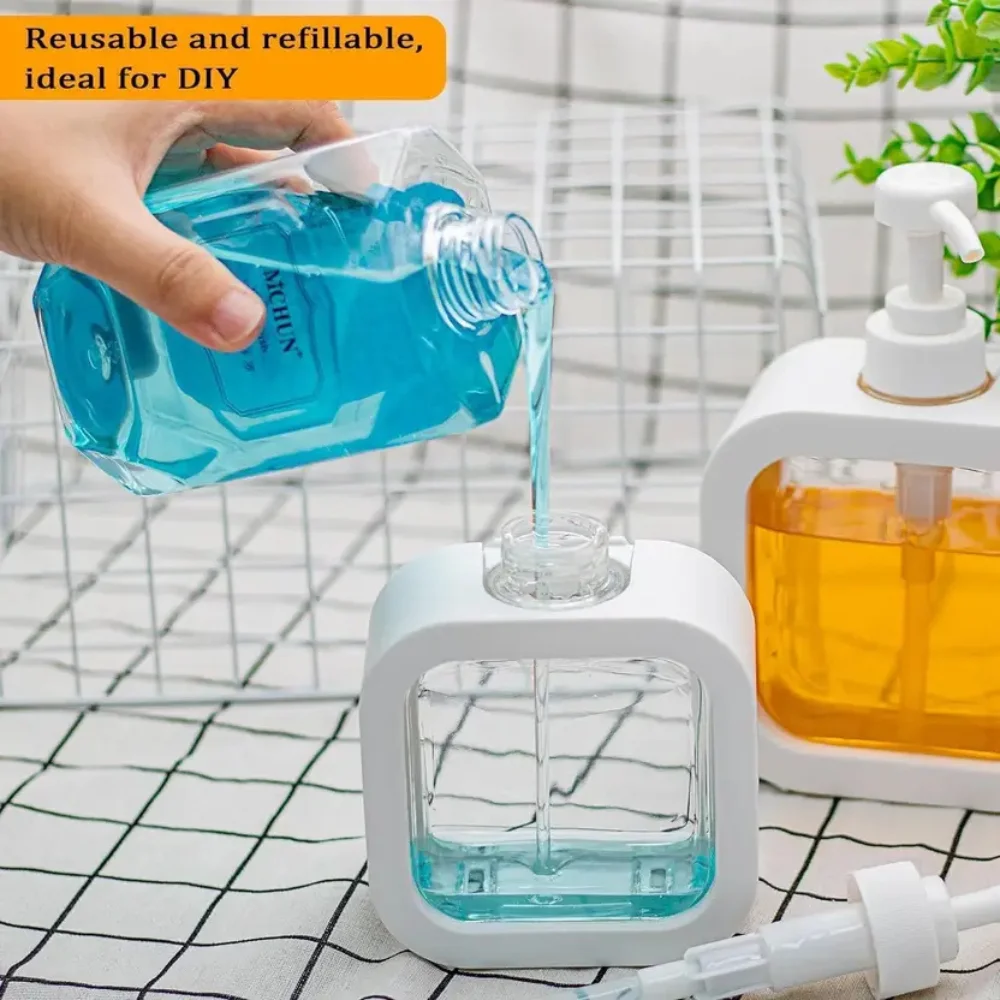 MANICRAFTED 300 ml Liquid Soap Dispenser Pump Bottle | Transparent Refillable Hand Wash Dispenser for Bathroom Kitchen Countertop | Durable Plastic Hand Wash Pump Bottle White image 3