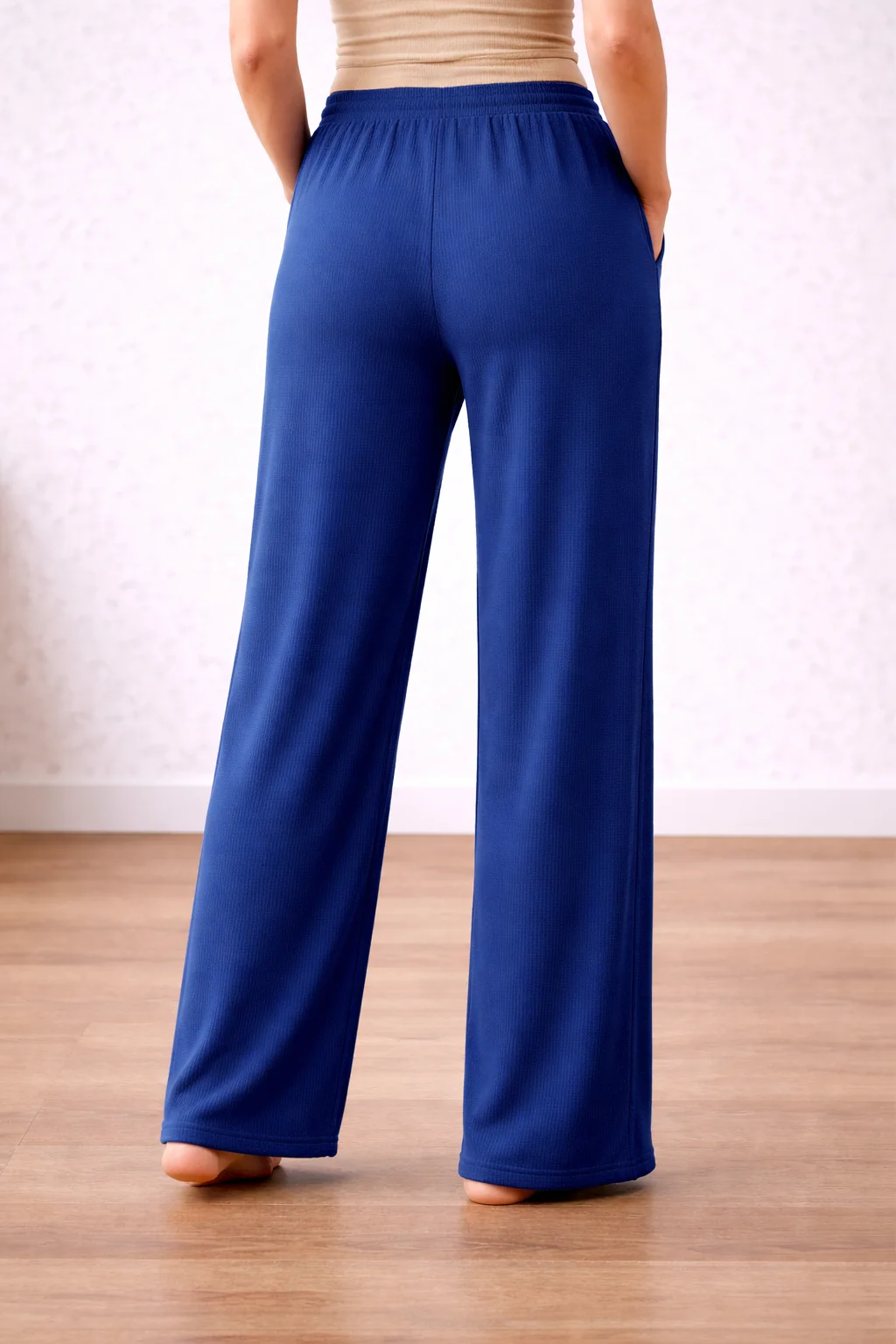Women’s Blue High Waist Wide Leg Palazzo Pants |Loose Fit Lounge Trousers with Drawstring Pockets, Soft Comfortable Casual Travel & Office Wear Women Blue High Waist Wide Leg Palazzo Pants XL image 2