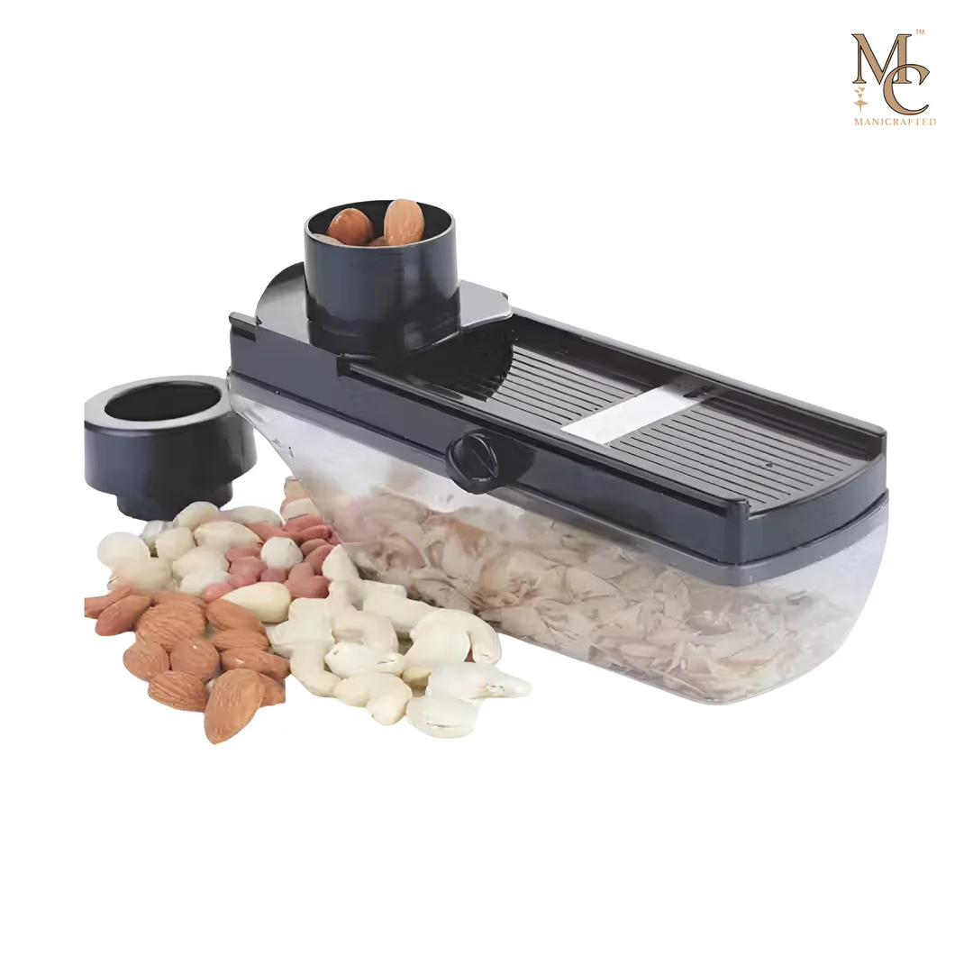 MANICRAFTED Compact Manual Dry Fruit & Veggie Slicer with Storage Box, Adjustable Thickness Hand Press Cutter, 420 Stainless Steel Sharp Blade Kitchen Vegetable Fruit Chopper for Home Use India Multicolor image 2