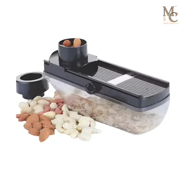 MANICRAFTED Compact Manual Dry Fruit & Veggie Slicer with Storage Box, Adjustable Thickness Hand Press Cutter, 420 Stainless Steel Sharp Blade Kitchen Vegetable Fruit Chopper for Home Use India Multicolor thumbnail 1