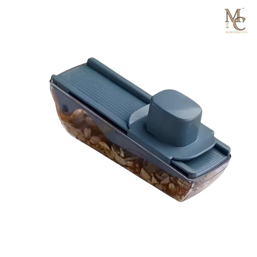 MANICRAFTED Compact Manual Dry Fruit & Veggie Slicer with Storage Box, Adjustable Thickness Hand Press Cutter, 420 Stainless Steel Sharp Blade Kitchen Vegetable Fruit Chopper for Home Use India Multicolor image 3