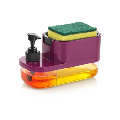 MANICRAFTED 3 in 1 Kitchen Soap Dispenser with Sponge Holder Liquid Dish Wash Pump for Sink Countertop Multicolor Refillable Plastic Soap Organizer for Home Kitchen thumbnail 1