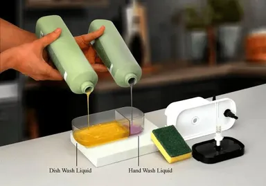 MANICRAFTED 3 in 1 Kitchen Soap Dispenser with Sponge Holder Liquid Dish Wash Pump for Sink Countertop Multicolor Refillable Plastic Soap Organizer for Home Kitchen thumbnail 3
