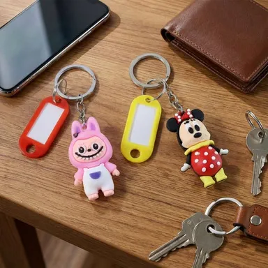 Cartoon Character Keychain with Writable Name Tag Mixed Design 1 Pc thumbnail 1
