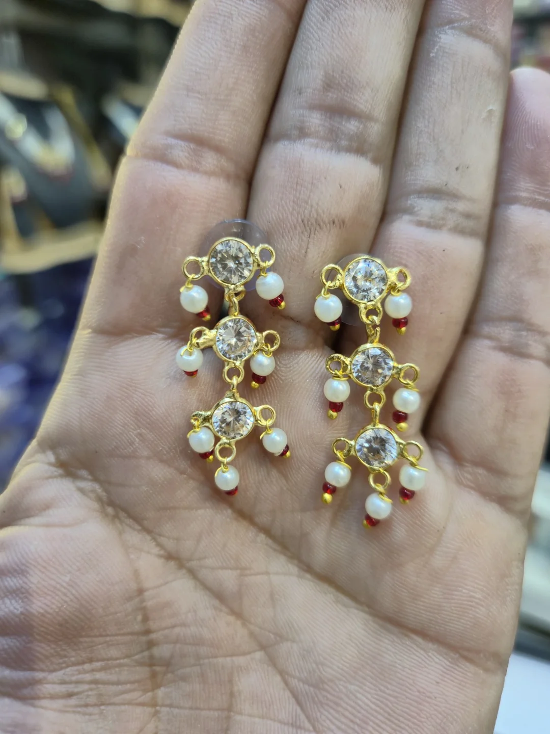 Jaipuri Kundan Ruby Stone Earrings with Pearl Drops – Traditional Rajasthani Gold Plated Dangler Earrings for Women image 2
