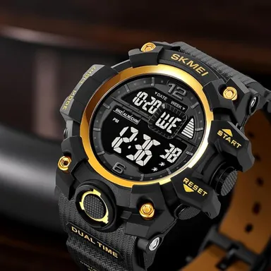 SKMEI 2245 Men Sports Digital Watch 50M Waterproof EL Light Countdown Alarm Chronograph Large Dial Fashion Casual Wrist Watch Black Resin Strap thumbnail 0