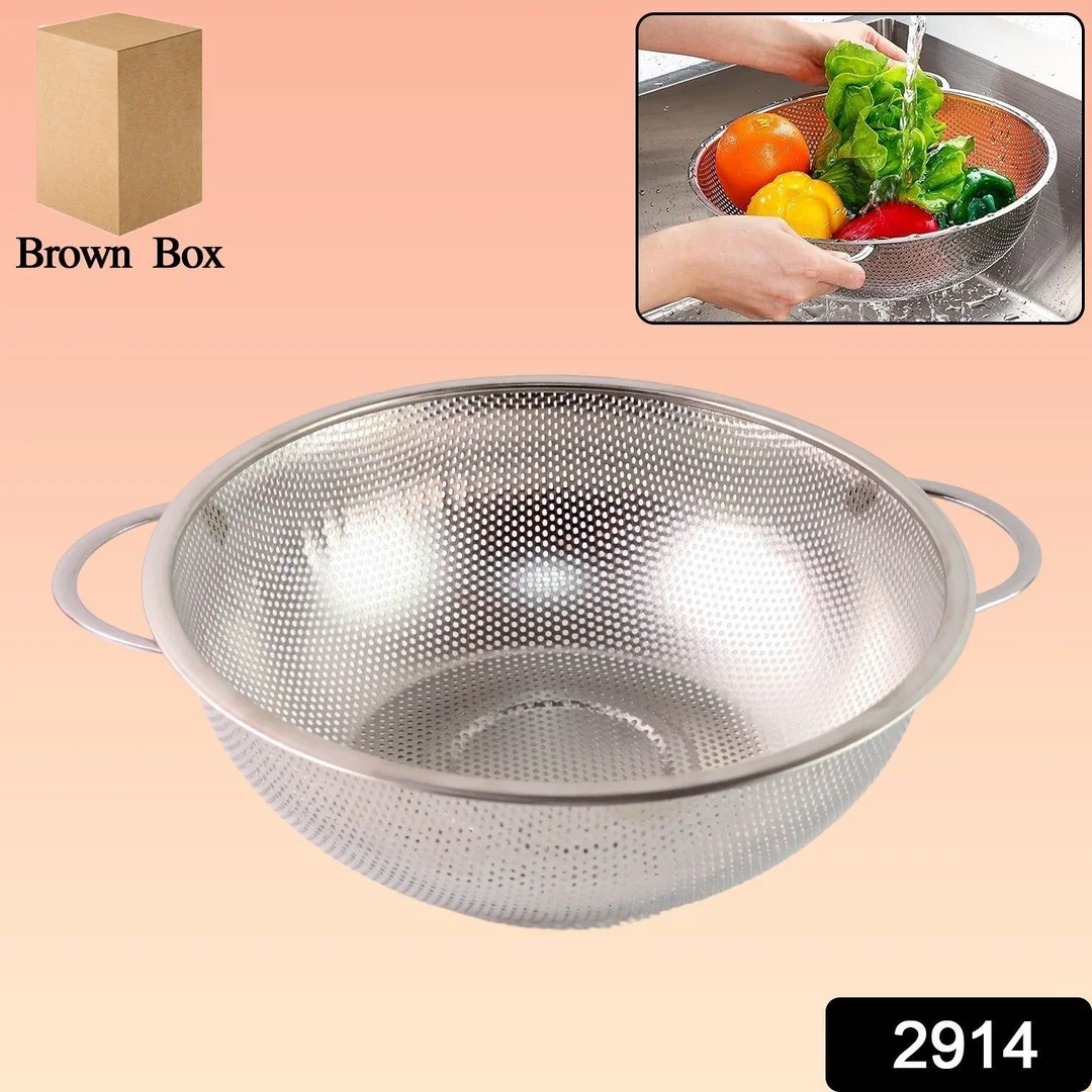 Stainless Steel Rice Washing Bowl Strainer Collapsible Colander for Vegetables, Fruits | Grains Multipurpose Kitchen Drain Basket with Handle image 2