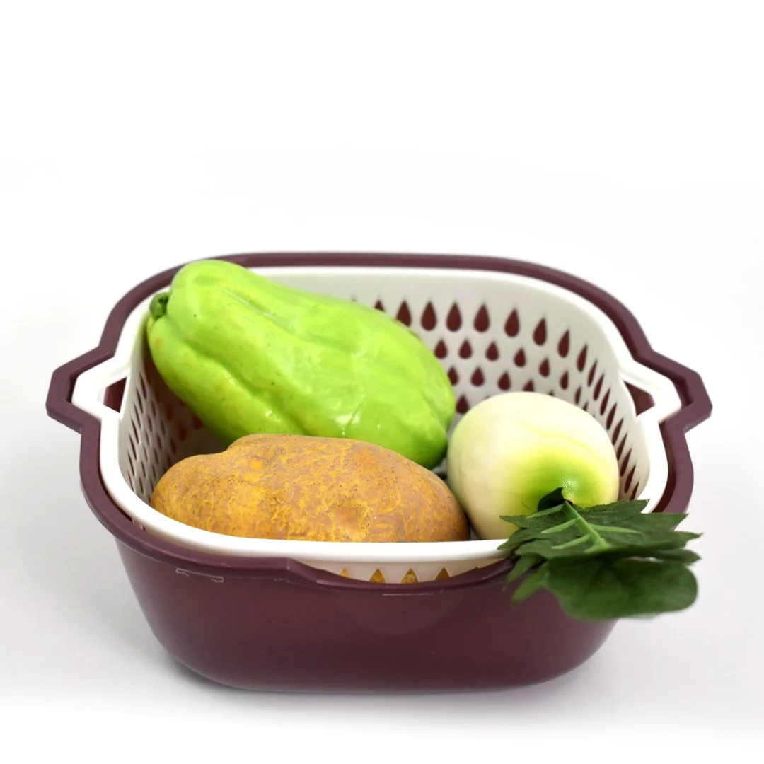 2 In 1 Basket Strainer Rinse Colander for Fruits and Vegetables Multi-Purpose Kitchen Drainer Durable Plastic Rinsing Tool for Home Cooking image 1