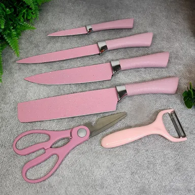Stainless Steel Non Stick Ceramic Coating 6 Pcs Chef Kitchen Knife Set with Scissor & Peeler thumbnail 0