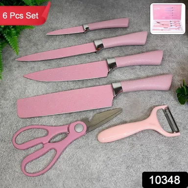 Stainless Steel Non Stick Ceramic Coating 6 Pcs Chef Kitchen Knife Set with Scissor & Peeler thumbnail 1