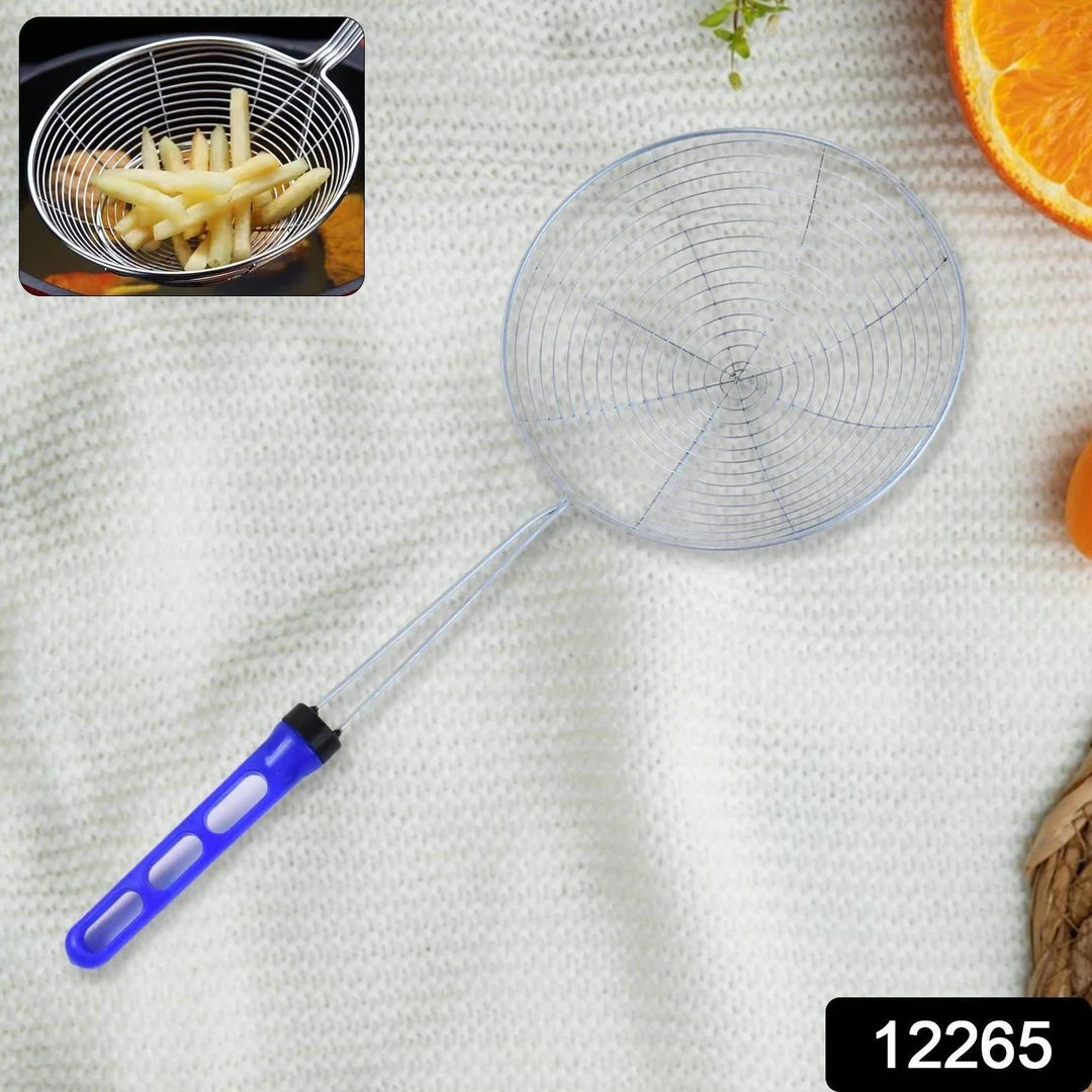 Stainless Steel Deep Fry Strainer Big Size Jhara Oil Skimmer with Long Handle Heavy Duty Frying Strainer Spoon for Kitchen Cooking and Frying image 2