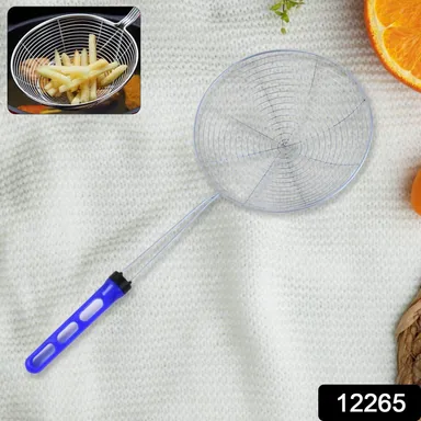 Stainless Steel Deep Fry Strainer Big Size Jhara Oil Skimmer with Long Handle Heavy Duty Frying Strainer Spoon for Kitchen Cooking and Frying thumbnail 1