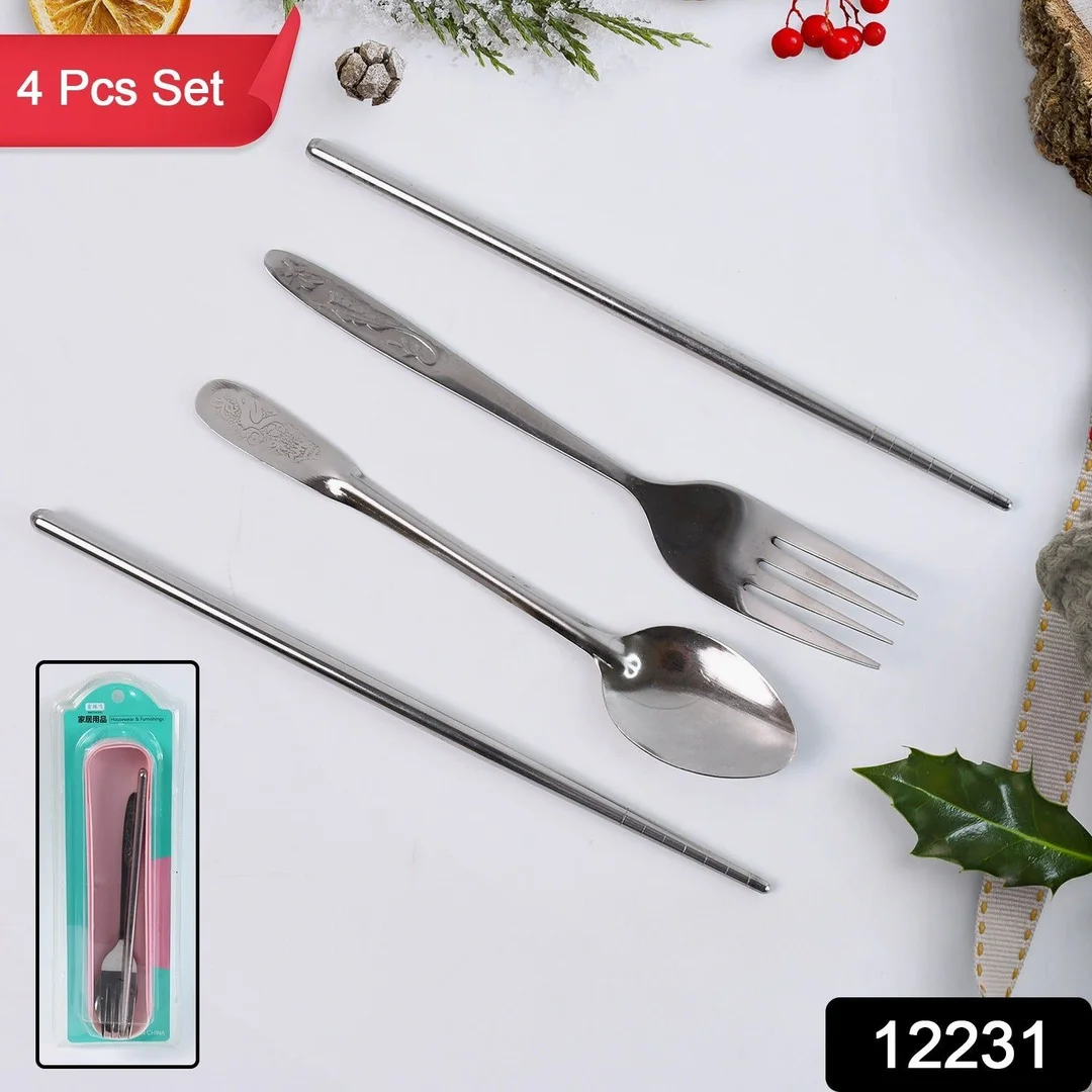 Portable Utensils Travel Camping Cutlery Set 4 Pc With case image 2