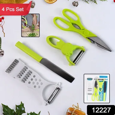 4-Piece Kitchen Cutting Set: Scissors, Peeler, Grater / Slicer, and Knife thumbnail 1
