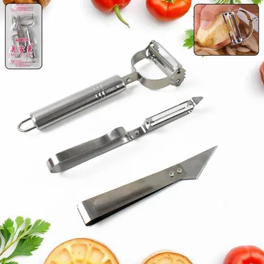 3 In 1 Stainless Steel Vegetable and Fruit Peeler Set (3 Pcs Set) thumbnail 0