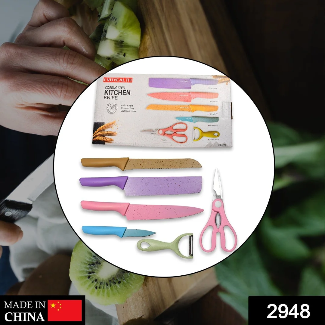Corrugated 6Pc Kitchen Knife Set Professional Box with Storage Case, Forged Stainless Steel Ultra Sharp Chef Knives Set for Home Kitchen, Restaurant & Multipurpose Cooking image 2
