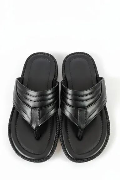 GVOLF Stylish Black Slippers for Men with Cushioned Footbed, Synthetic Leather Upper, Anti-Slip Sole for Daily Wear Casual Use Size 6 thumbnail 3