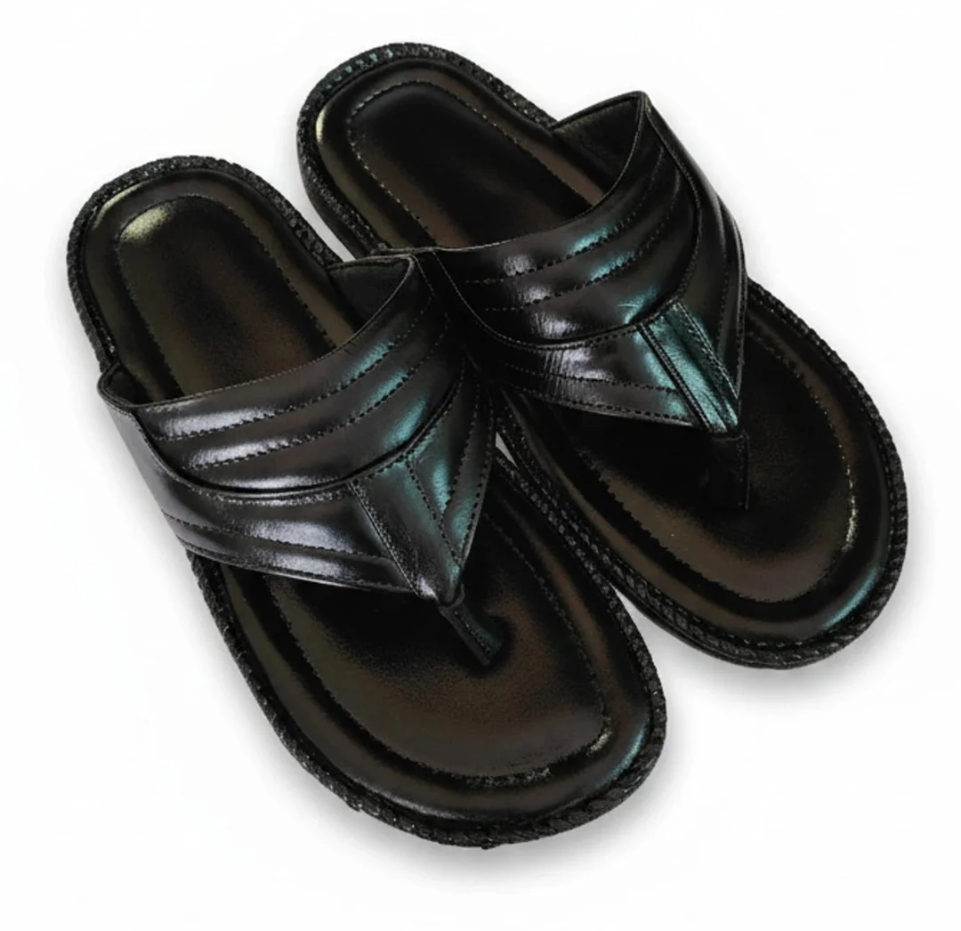 GVOLF Stylish Black Slippers for Men with Cushioned Footbed, Synthetic Leather Upper, Anti-Slip Sole for Daily Wear Casual Use Size 6 image 5