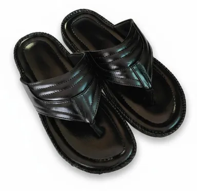 GVOLF Stylish Black Slippers for Men with Cushioned Footbed, Synthetic Leather Upper, Anti-Slip Sole for Daily Wear Casual Use Size 6 thumbnail 4