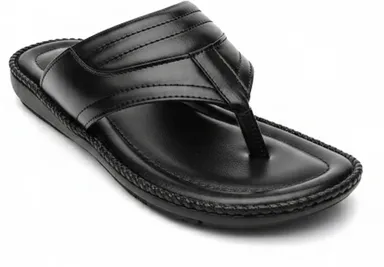 GVOLF Stylish Black Slippers for Men with Cushioned Footbed, Synthetic Leather Upper, Anti-Slip Sole for Daily Wear Casual Use Size 7 thumbnail 1