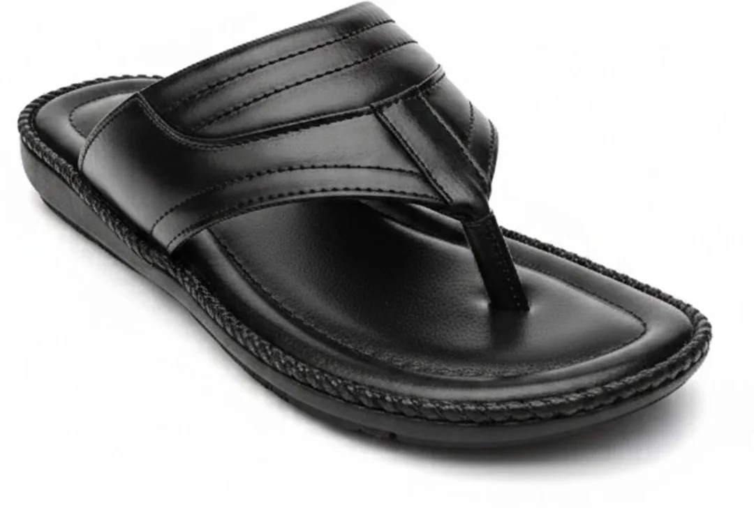 GVOLF Stylish Black Slippers for Men with Cushioned Footbed, Synthetic Leather Upper, Anti-Slip Sole for Daily Wear Casual Use Size 9 image 2