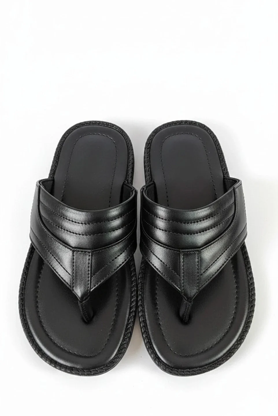 GVOLF Stylish Black Slippers for Men with Cushioned Footbed, Synthetic Leather Upper, Anti-Slip Sole for Daily Wear Casual Use Size 9 image 4