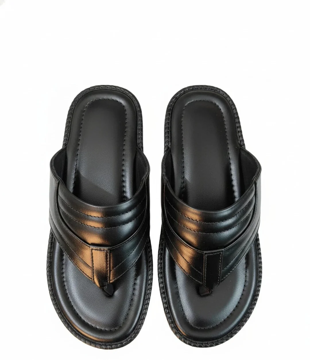 GVOLF Stylish Black Slippers for Men with Cushioned Footbed, Synthetic Leather Upper, Anti-Slip Sole for Daily Wear Casual Use Size 9 image 1