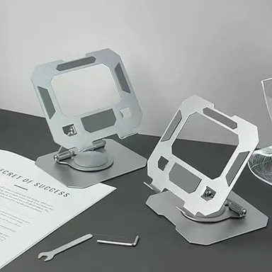 Aluminium 360° Rotatable Tablet Stand Adjustable Foldable Metal Holder for iPad Samsung Lenovo Tablets & Smartphones Desk Table Bed Study Use Silver Heavy Duty Flexible Viewing Mount India thumbnail 1