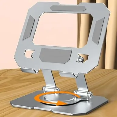 Aluminium 360° Rotatable Tablet Stand Adjustable Foldable Metal Holder for iPad Samsung Lenovo Tablets & Smartphones Desk Table Bed Study Use Silver Heavy Duty Flexible Viewing Mount India thumbnail 0