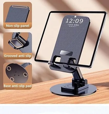 Adjustable 360° Rotation Desk Phone Stand Holder for All Phones & Tablets | Foldable Metal Base Thick Case Compatible Mobile & Tablet Mount image 3