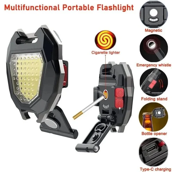 Portable Triangular Rechargeable LED Camping Flashlight with Built-in Cigarette Lighter | 6 Lighting Modes, 3 Colour Light, Waterproof, Magnetic Emergency Torch for Travel, Hiking, Trekking, Power Cuts & Outdoor Use image 6