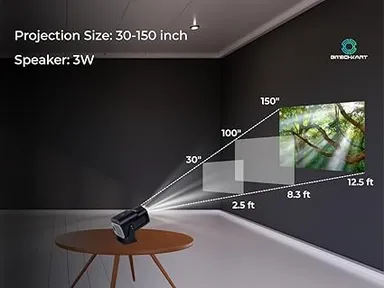 Bitechkart BIT470 Mini Projector 4K Support 30FPS 1080P Full HD 6000 Lumens Android 11 WiFi 6 Bluetooth 5.0 Built-in Speaker YouTube Netflix Prime Video Hotstar 180° Rotatable Portable Home Theater thumbnail 2