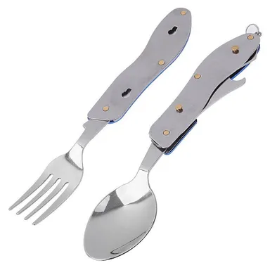 4-in-1 Stainless Steel Travel / Camping Folding Multi Swiss Cutlery Set thumbnail 0