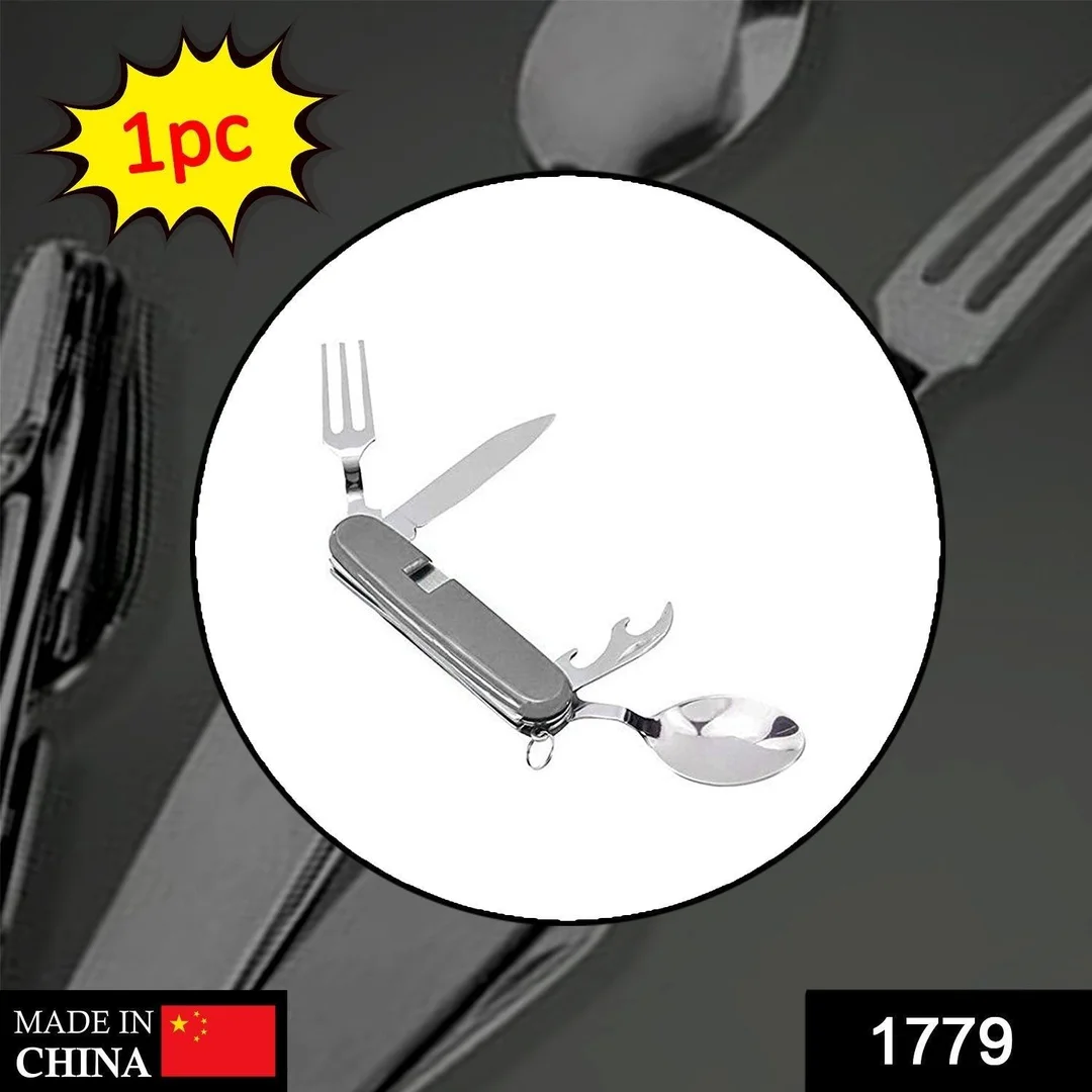 4-in-1 Stainless Steel Travel / Camping Folding Multi Swiss Cutlery Set image 2