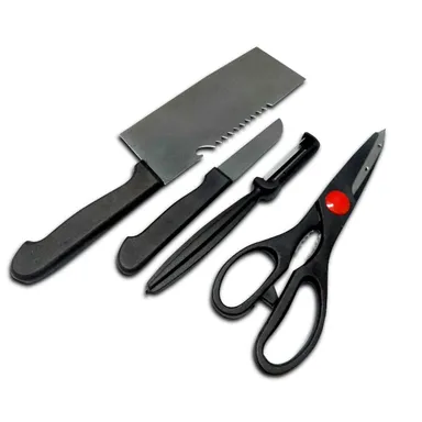 Stainless Steel Kitchen Tool Set (Butcher Knife, Standard Knife, Peeler and Kitchen Scissor) - 4 Pcs thumbnail 0