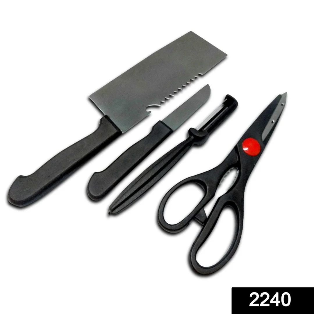 Stainless Steel Kitchen Tool Set (Butcher Knife, Standard Knife, Peeler and Kitchen Scissor) - 4 Pcs image 2