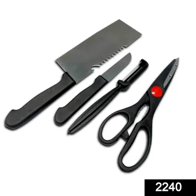 Stainless Steel Kitchen Tool Set (Butcher Knife, Standard Knife, Peeler and Kitchen Scissor) - 4 Pcs thumbnail 1