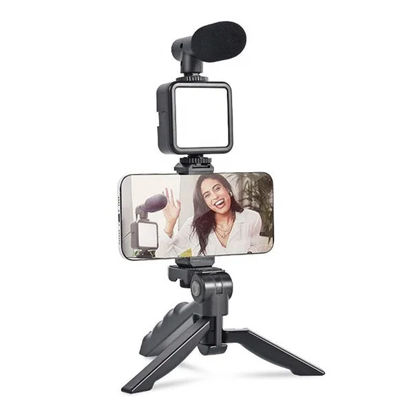 Professional Vlogging Kit for Video Making with Mini Tripod, Microphone, LED Ring Light and Mobile Phone Holder Clip, Portable YouTube Instagram Reels Content Creator Starter Kit India image 1