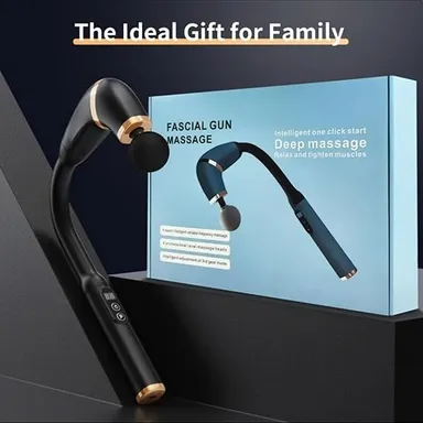 Portable Fascia Gun Body Massager With Handle | 4 Professional Massage Heads | Deep Tissue Percussion Muscle Relaxer | Cordless Rechargeable Pain Relief Tool for Gym Recovery Back Neck & Full Body thumbnail 1