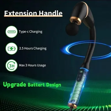 Portable Fascia Gun Body Massager With Handle | 4 Professional Massage Heads | Deep Tissue Percussion Muscle Relaxer | Cordless Rechargeable Pain Relief Tool for Gym Recovery Back Neck & Full Body thumbnail 3