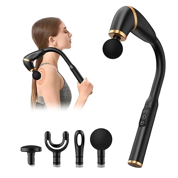 Portable Fascia Gun Body Massager With Handle | 4 Professional Massage Heads | Deep Tissue Percussion Muscle Relaxer | Cordless Rechargeable Pain Relief Tool for Gym Recovery Back Neck & Full Body image 1