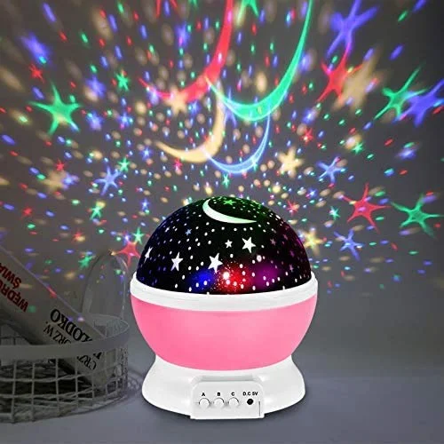 Baby Night Light Moon Star Projector 360 Degree Rotation 4 LED Bulbs 9 Colour Changing LED USB Night Lamp for Kids Nursery Bedroom Sleep Light Romantic Ambience Gift image 2