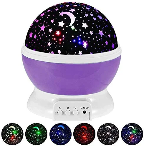 Baby Night Light Moon Star Projector 360 Degree Rotation 4 LED Bulbs 9 Colour Changing LED USB Night Lamp for Kids Nursery Bedroom Sleep Light Romantic Ambience Gift image 4