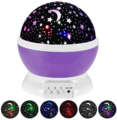 Baby Night Light Moon Star Projector 360 Degree Rotation 4 LED Bulbs 9 Colour Changing LED USB Night Lamp for Kids Nursery Bedroom Sleep Light Romantic Ambience Gift thumbnail 3