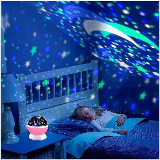 Baby Night Light Moon Star Projector 360 Degree Rotation 4 LED Bulbs 9 Colour Changing LED USB Night Lamp for Kids Nursery Bedroom Sleep Light Romantic Ambience Gift image 1