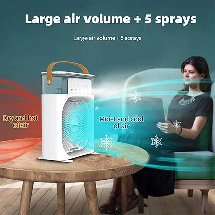 Portable Humidifier Air Cooler Mist Fan Mini USB Table Fan with Water Spray 3 Speed Modes 7 Colour LED Timer Personal Desk Cooler for Home Office Kitchen Shop White image 2