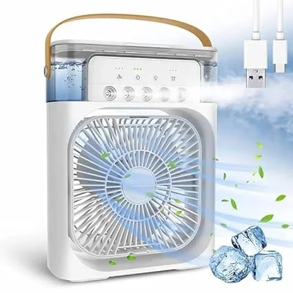 Portable Humidifier Air Cooler Mist Fan Mini USB Table Fan with Water Spray 3 Speed Modes 7 Colour LED Timer Personal Desk Cooler for Home Office Kitchen Shop White image 1