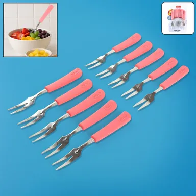 Premium Stainless Steel Fruit Fork Set – 10 Pieces with Soft Non-Slip Handle thumbnail 0