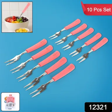 Premium Stainless Steel Fruit Fork Set – 10 Pieces with Soft Non-Slip Handle thumbnail 1